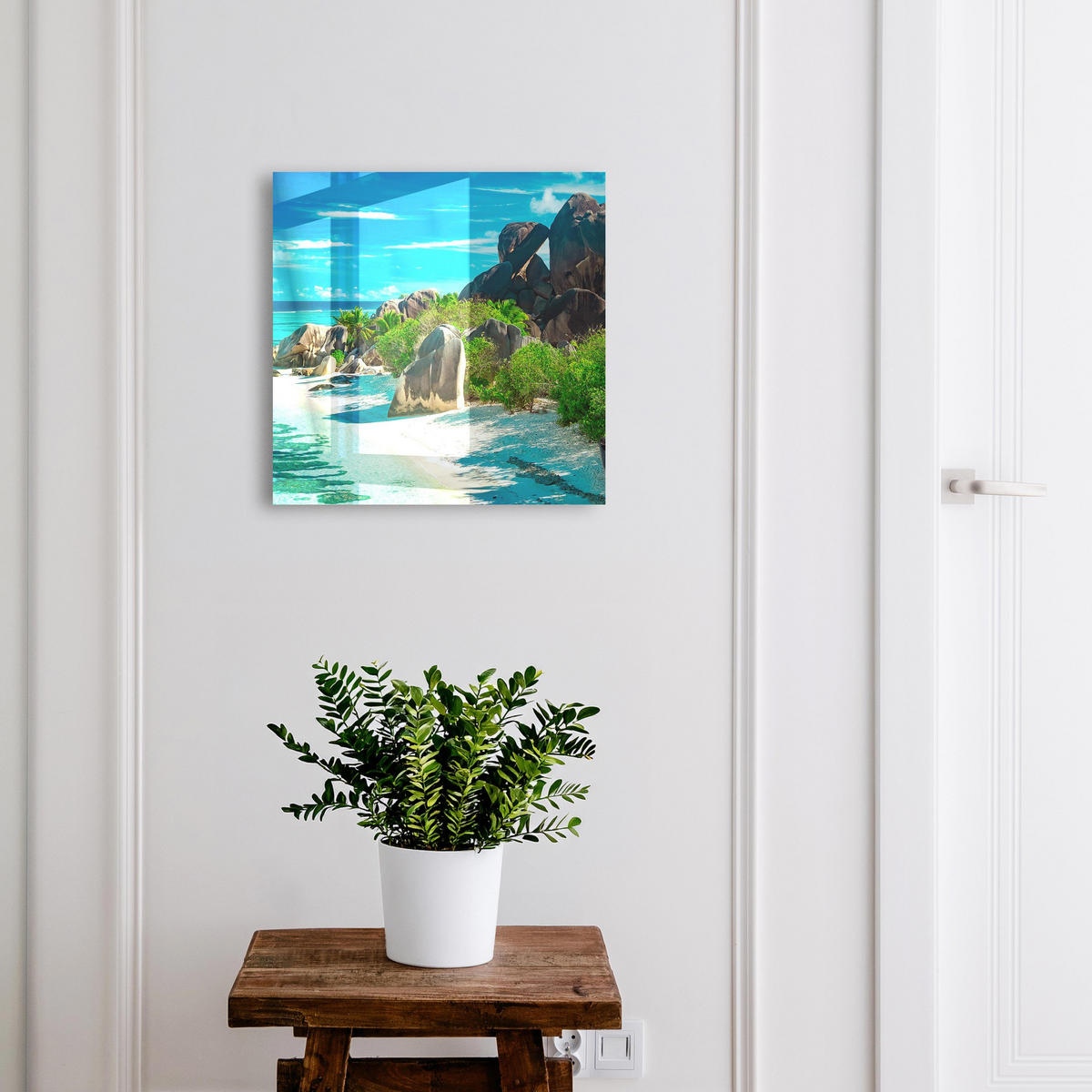 SCHLÜSSELBOX Schwarz 30x30 cm- Türöffnung nach rechts - Tropischer Strand - Blau, Metall (30/30/5cm) - TULUP