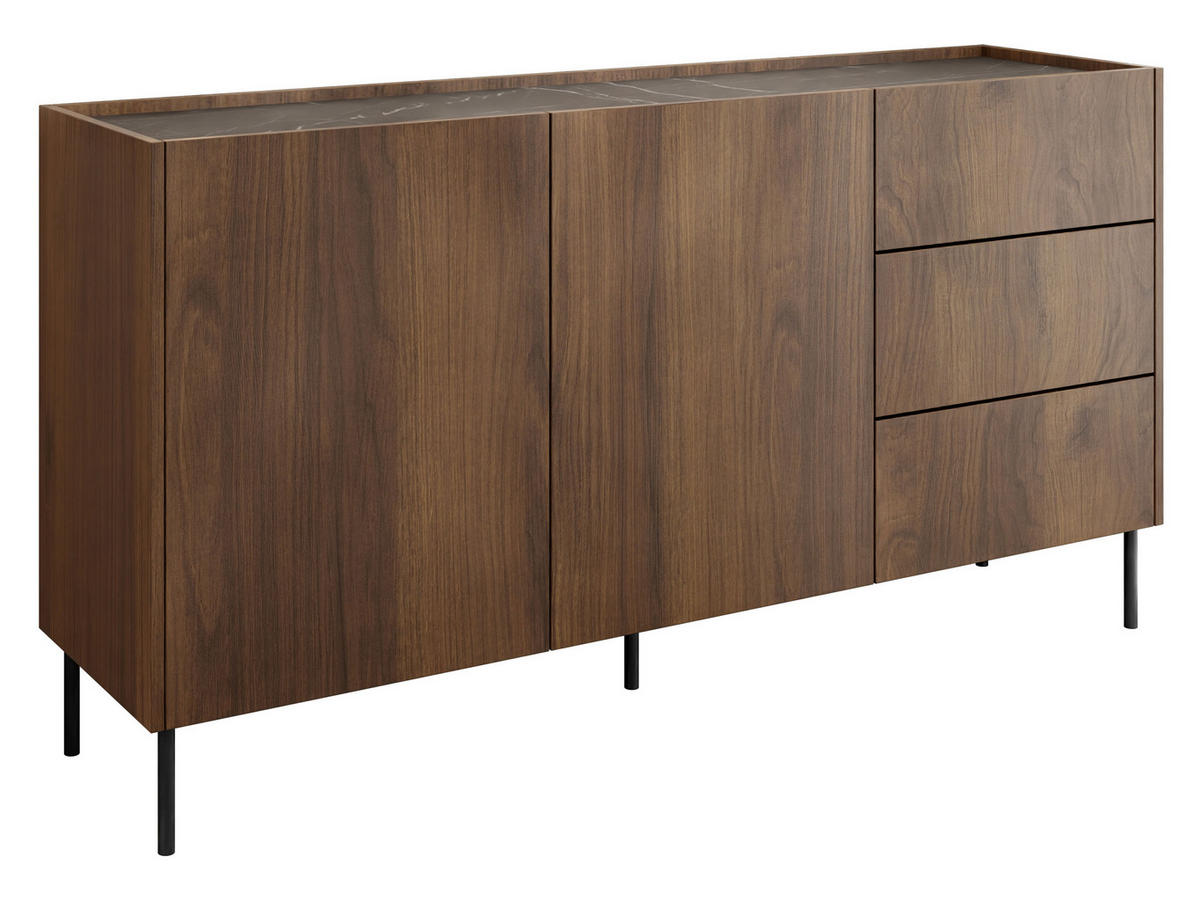 SIDEBOARD Tewos K160 3SZ - Nussbaumfarben/Schwarz, Holzwerkstoff/Metall (160/78/37cm) - MIRJAN24