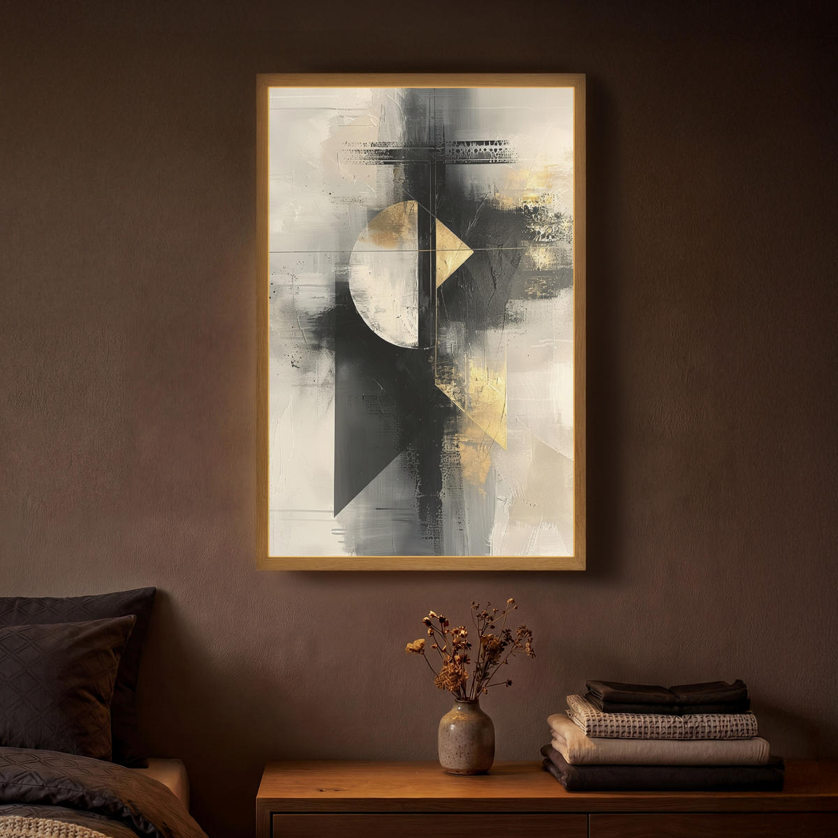 NÁSTĚNNÁ LAMPA S AKUMULÁTOREM Abstraktní - černá - barva - moderní 40x60 cm - šedá, kompozitní dřevo (40/60/8cm) - OnlyWow