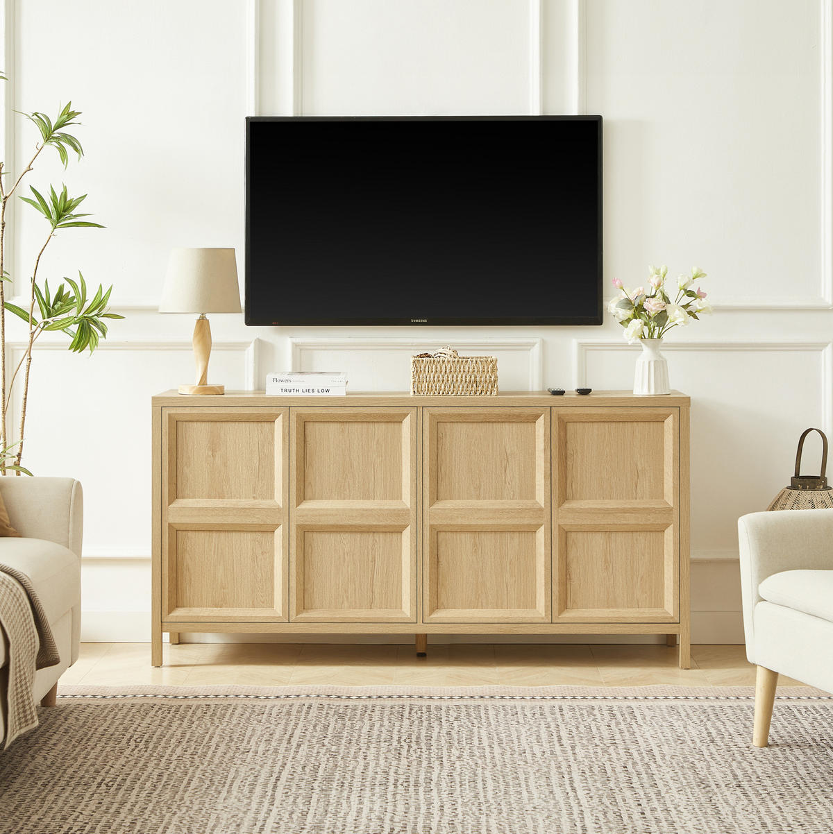 SIDEBOARD 160/40/80 cm aus MDF mit Drucköffnung Eiche - Eichefarben, Holzwerkstoff (160/80/40cm) - Modenvie