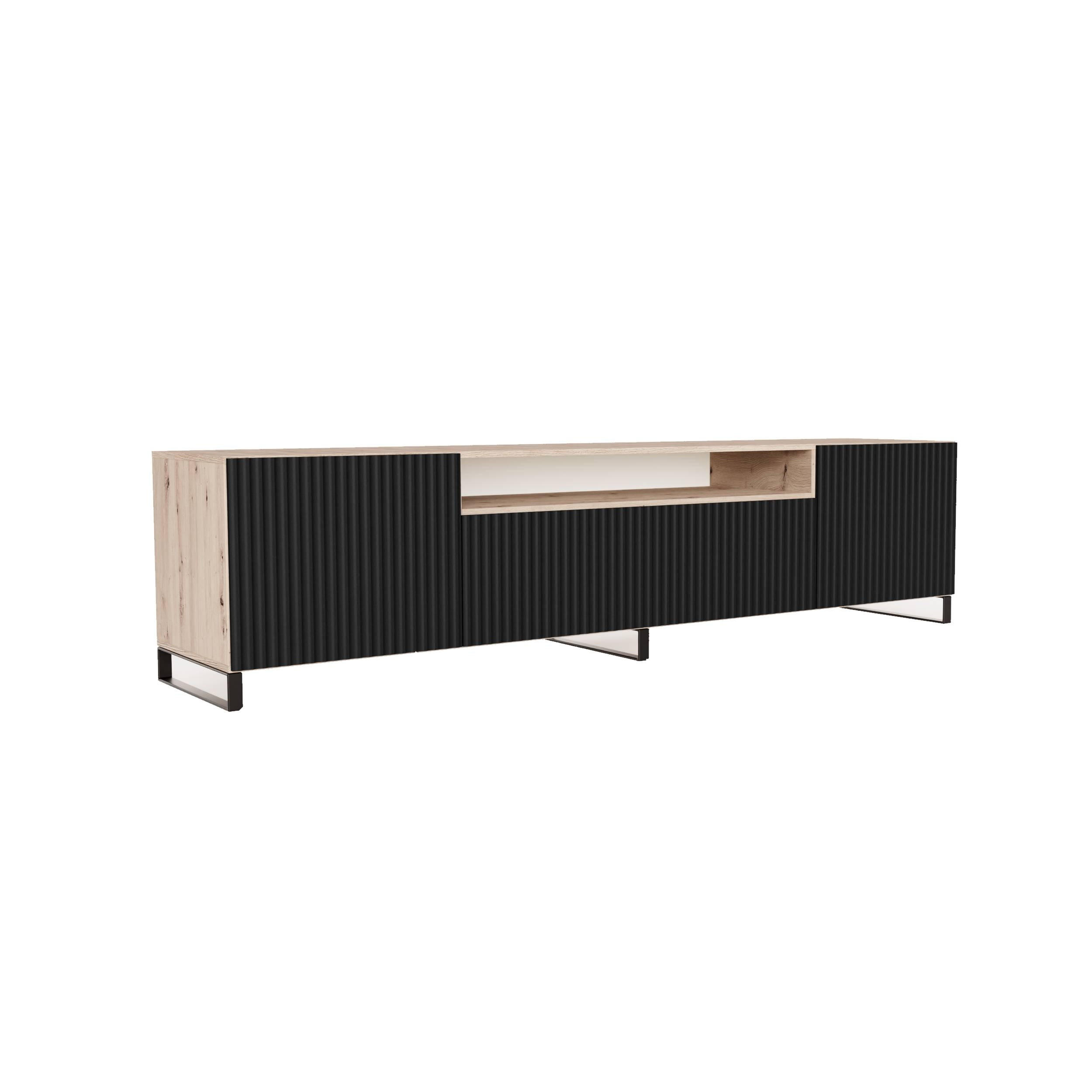 Meblini Tv-Schrank Eiche Artisan, Schwarz 200x53x41 cm