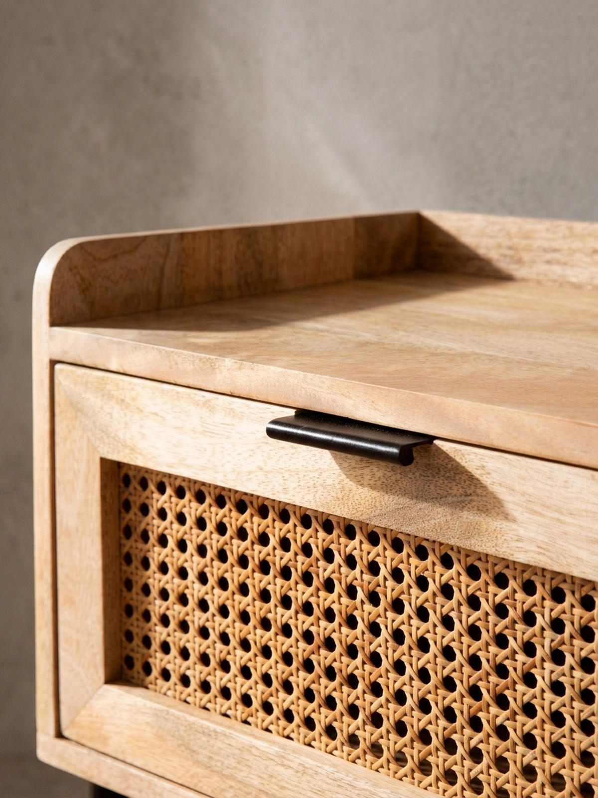 NACHTTISCH – Mango Massivholz/Rattan, 50x60x40 cm, 1 Schublade, Wiener Geflecht - Schwarz/Braun, Holz/Metall (50/60/40cm) - KADIMA DESIGN