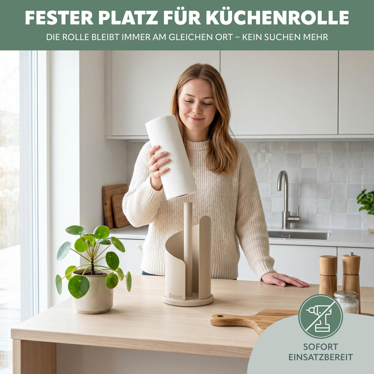 KÜCHENROLLENHALTER beige, ca. Ø 15,5 x 31 cm - Beige, Metall (15.5/31/15.5cm) - eluno