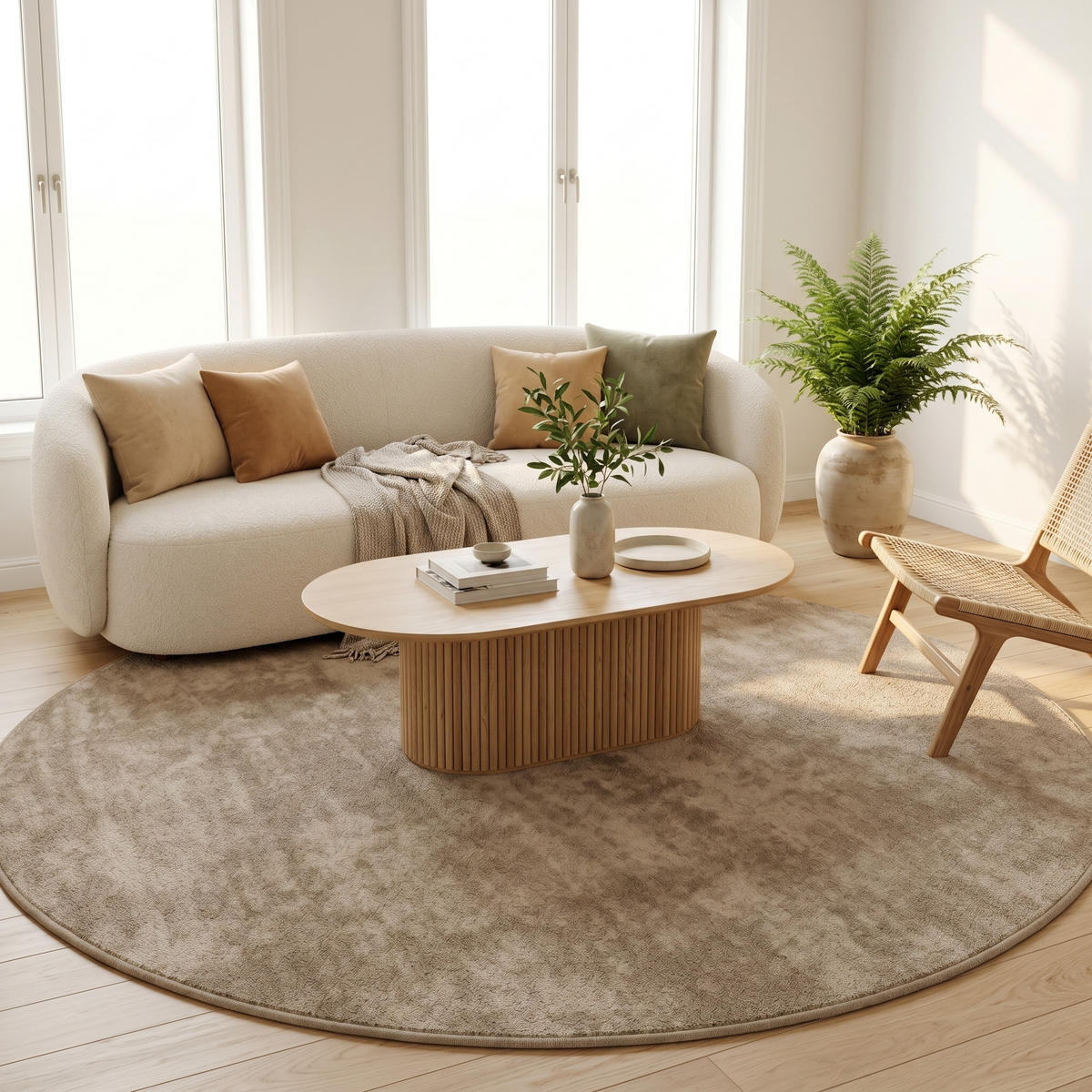 HOCHFLOR LANGFLOR TEPPICH SUPER SOFT MELIA RUND - Taupe, Textil (120/120cm) - Pergamon