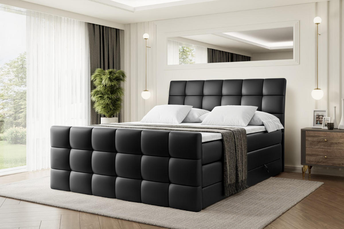BOXSPRINGBETT BRUGO-Z KING - 180 x 200 - H3/H4 - Schwarz Hochglanz - Schwarz Hochglanz, Holzwerkstoff (180/200cm) - ALTDECOR