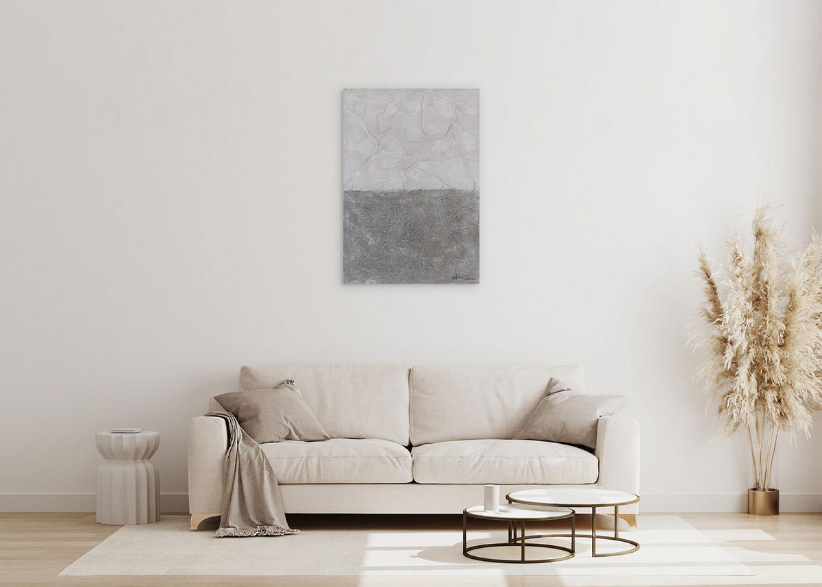 RUČNE MAĽOVANÝ AKRYLOVÝ OBRAZ 70/100 cm, sivý, krajinný motív - sivá, drevo/textil (70/100cm) - KUNSTLOFT
