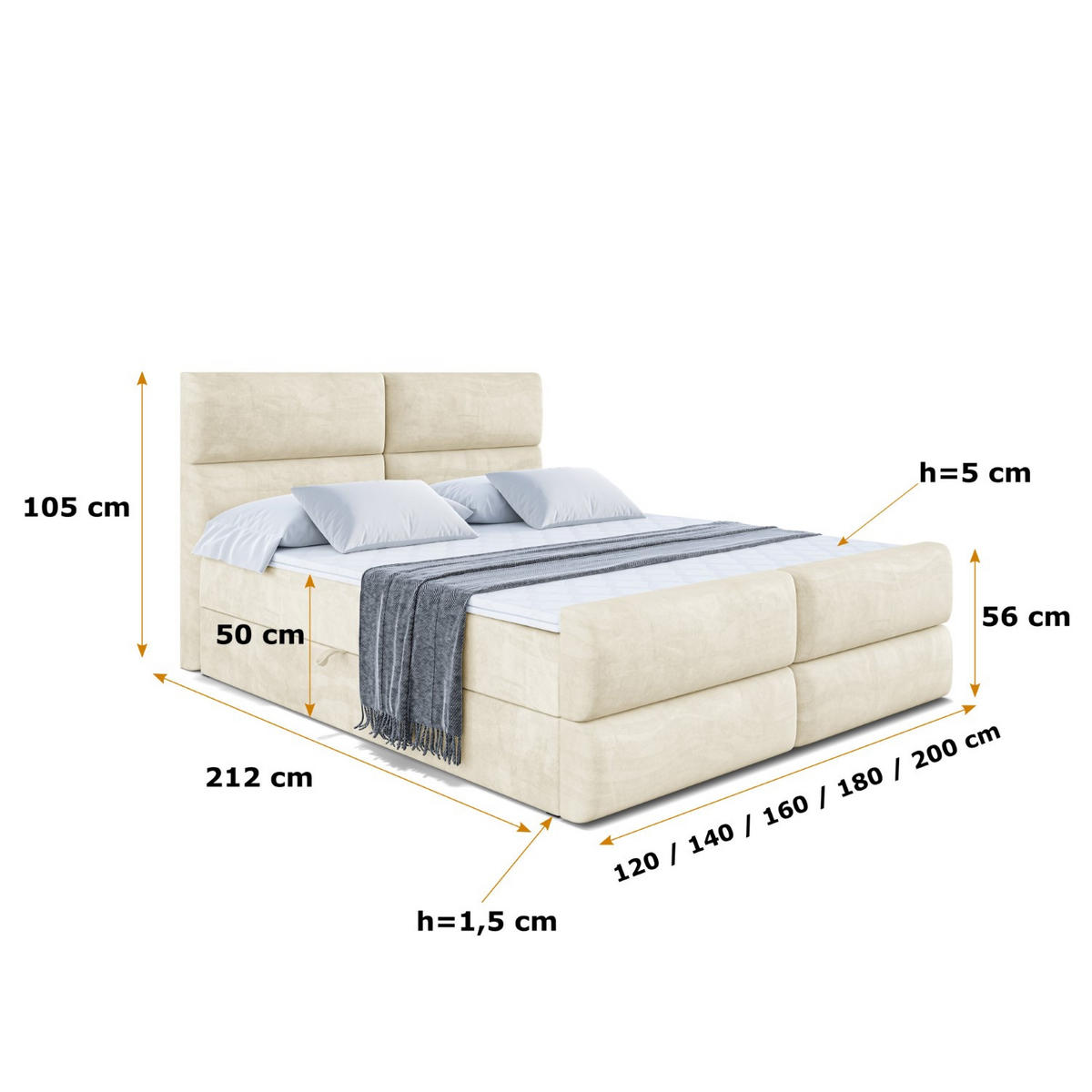 BOXBETT BOXI3-Z - 200x200 cm - H3 - Beige - Beige, Holzwerkstoff (200/200cm) - ALTDECOR