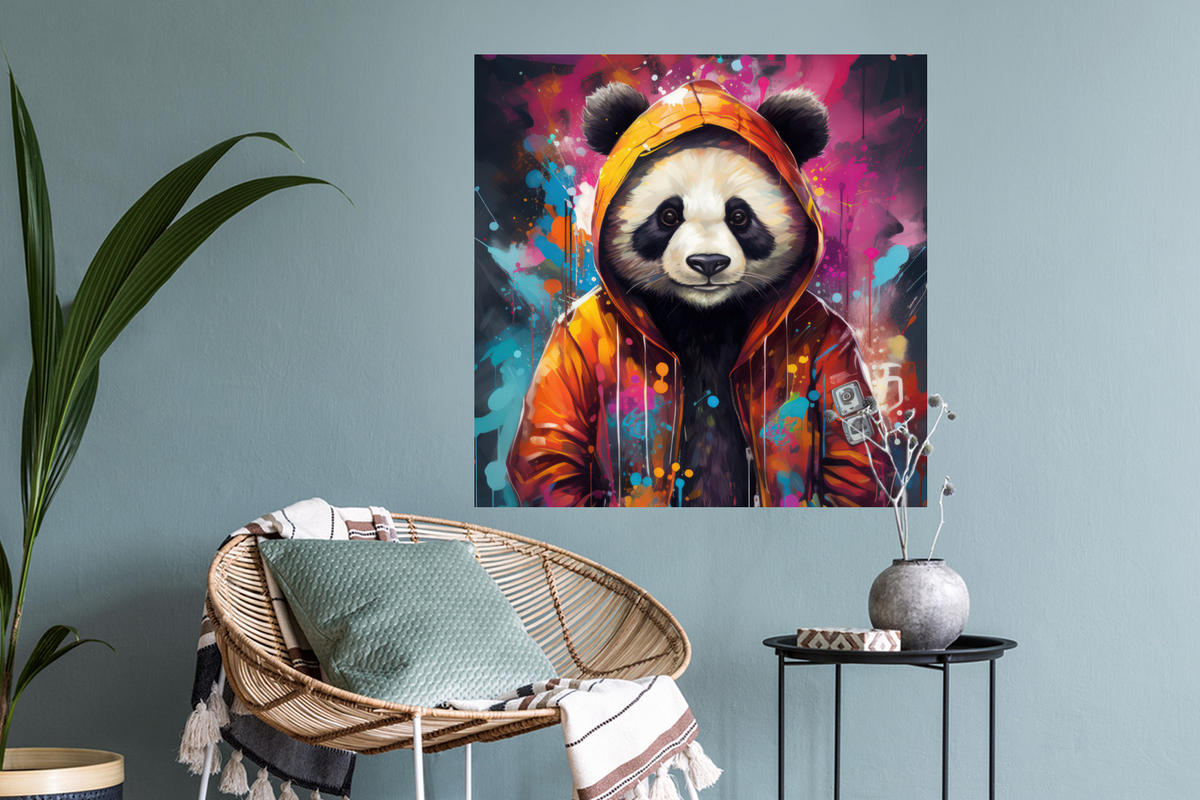 WANDTATTOO Panda - Jacke - Graffiti - Orange 50x50 cm - Orange, Kunststoff (50/50/0.1cm) - MuchoWow