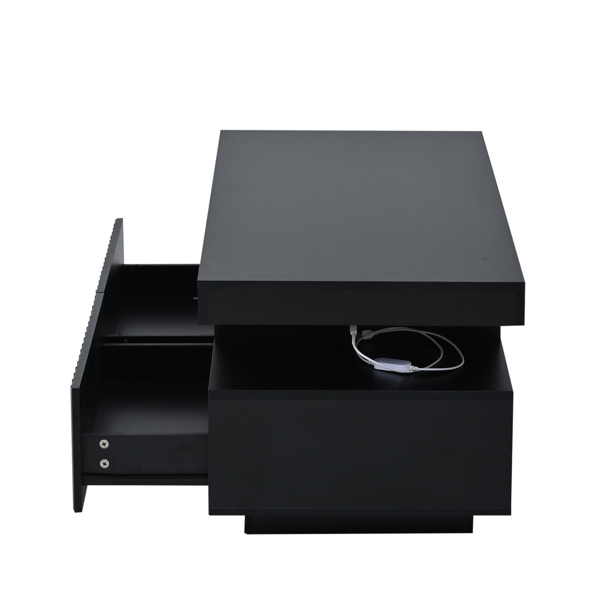 COUCHTISCH in Schwarz mit Schubladen und LED-Lichtleiste für Wohnzimmer, B100/T50/H45 cm - Schwarz, Holzwerkstoff/Metall (50/100/45cm) - STILVORA