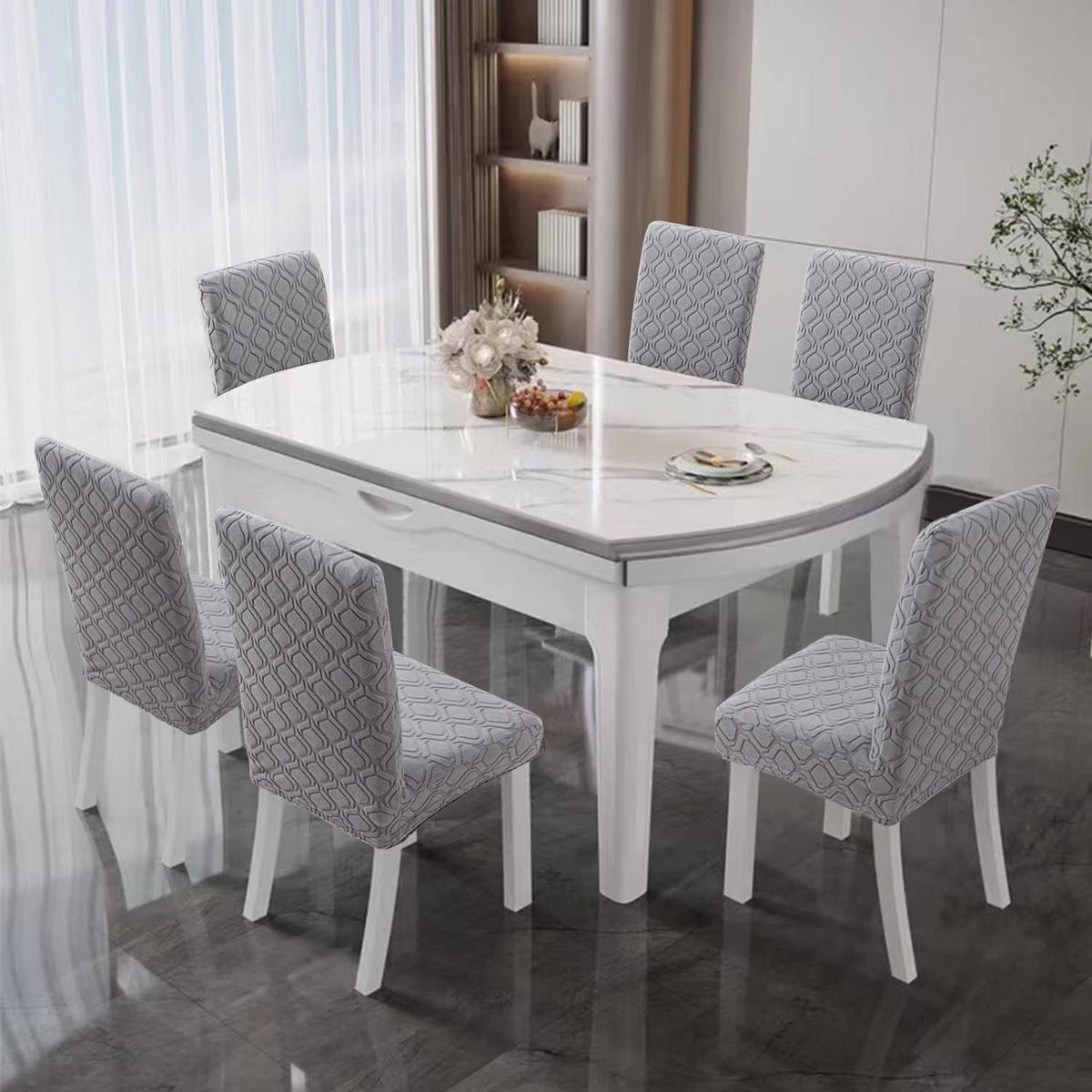 STUHLHUSSE Stretch Stuhlbezug 1 Stück - Hellgrau, Textil (18/25cm) - Kaket