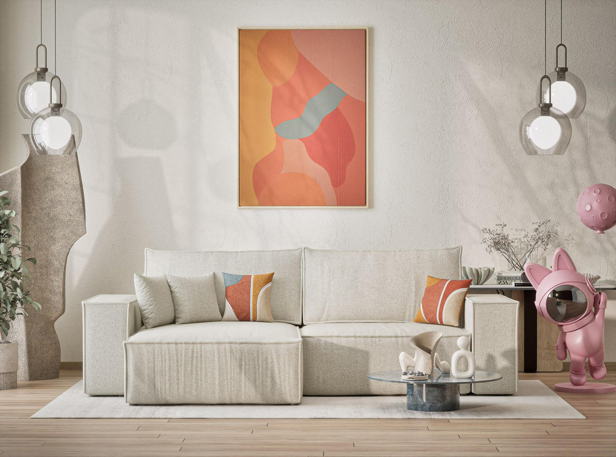 ECKSOFA MIT SCHLAFFUNKTION Zaya Creme Webstoff - Creme/Schwarz, Holz/Holzwerkstoff (255/148cm) - Maison de Reve
