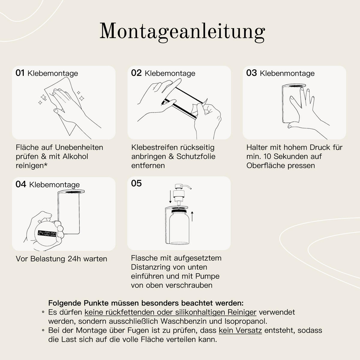 SEIFENSPENDER MIT WANDHALTER OHNE BOHREN Weiß / Milchglas - Transparent/Weiß, Glas/Metall (7/17/10cm) - Designfabrik Hamburg