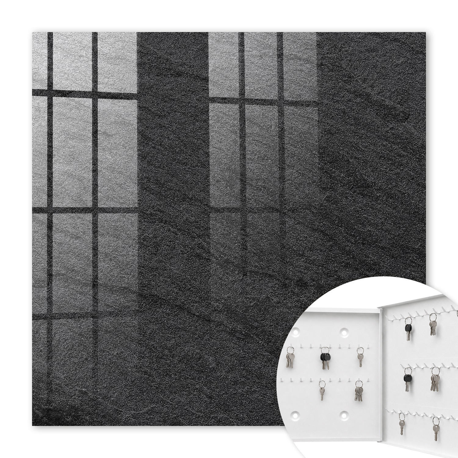 SCHLÜSSELBOX Weiß 30x30 cm – Türöffnung nach rechts - Grauer Stein - Schwarz, Metall (30/30/5cm) - TULUP