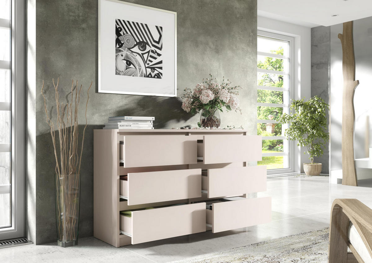 KOMMODE mit 6 Schubladen Kaschmir 100x39x78 cm - Kaschmir, Holzwerkstoff (100/78.5/39cm) - MebLocker