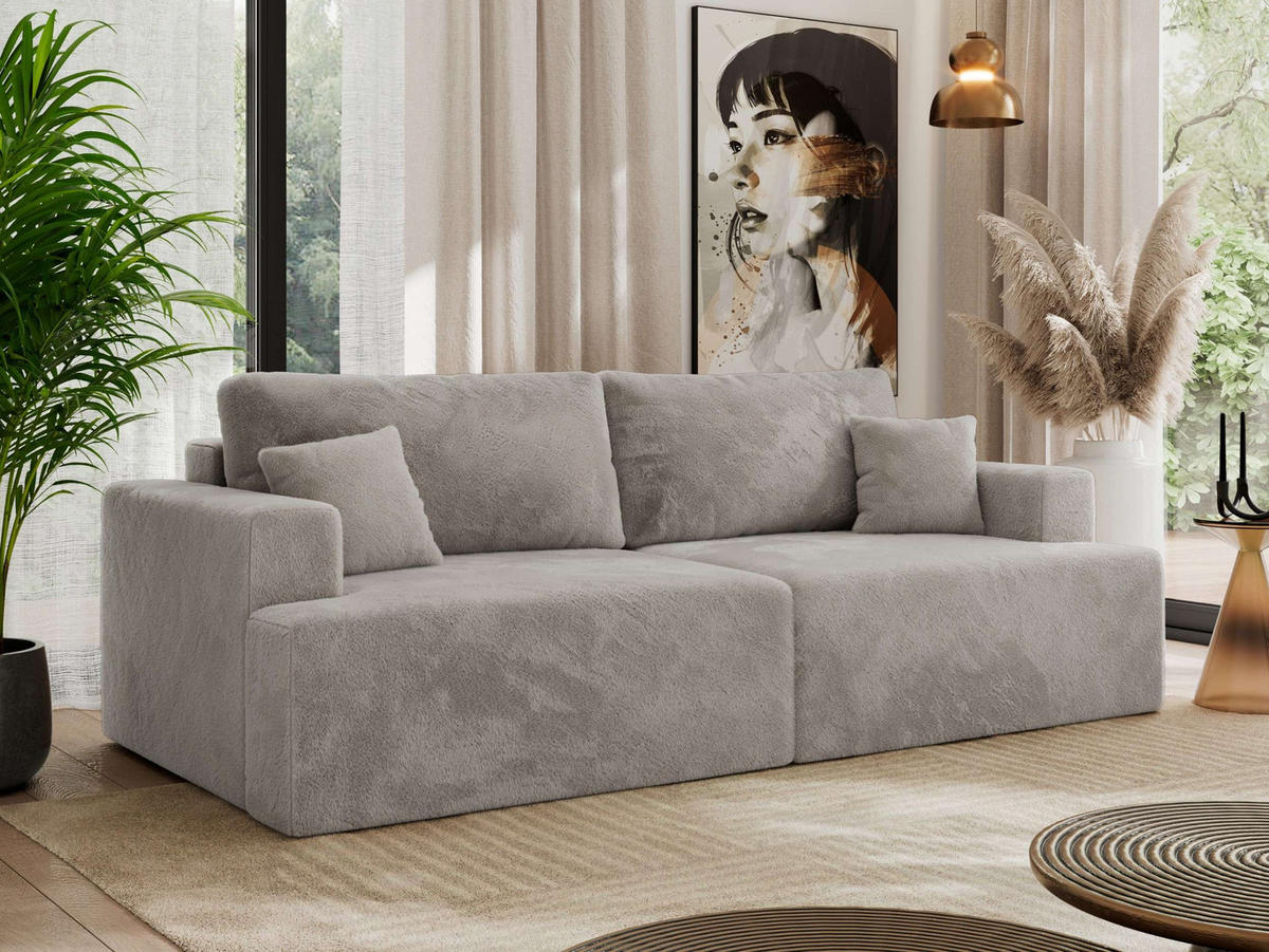 4-SITZER SOFA VIRELLA Hellgrau Plüsch - Hellgrau/Schwarz, Textil (240/88/115cm) - MKS