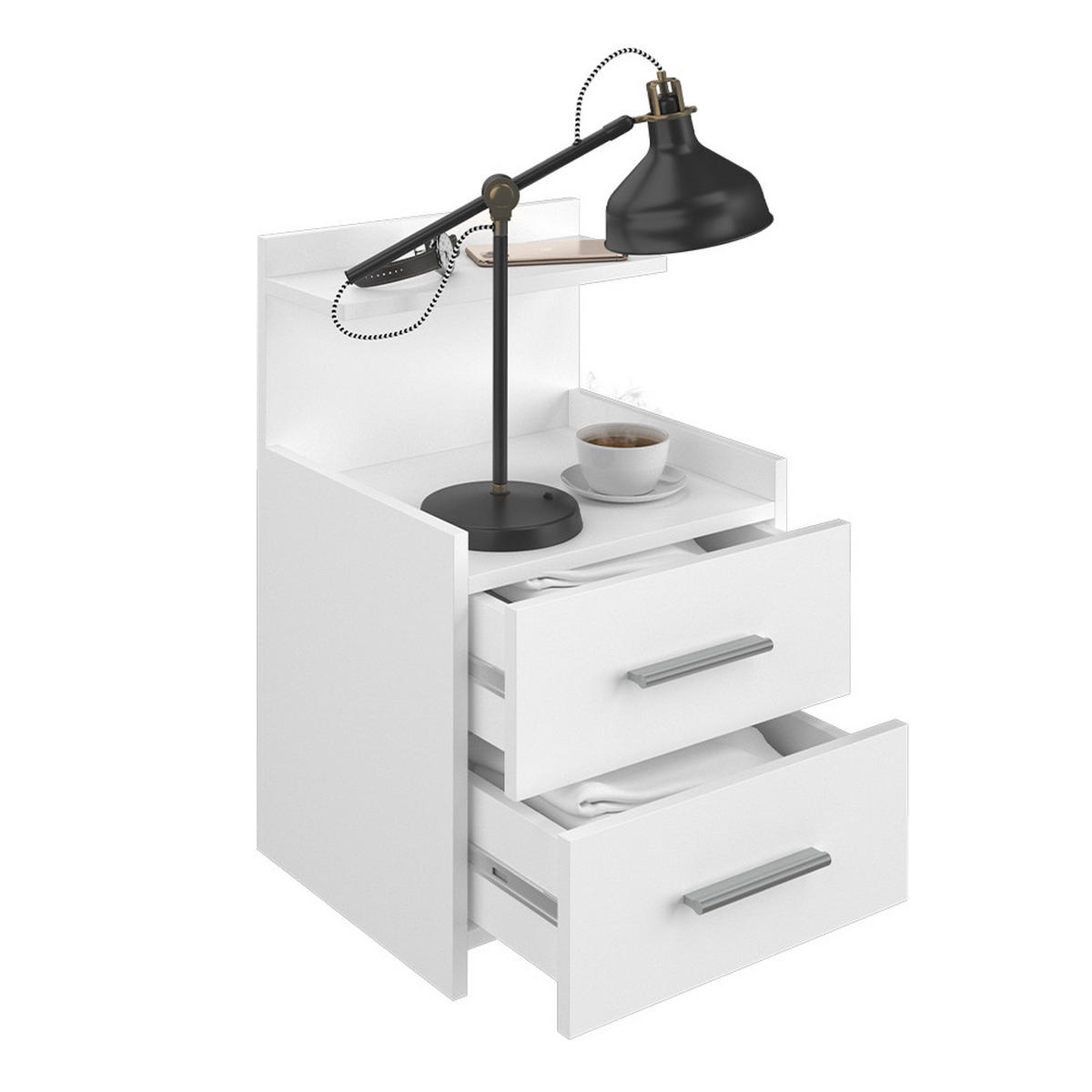 NACHTTISCH Alpin Weiß 40 x 62 cm mit Schubladen - Weiß, Holzwerkstoff (40/62/35cm) - Vicco