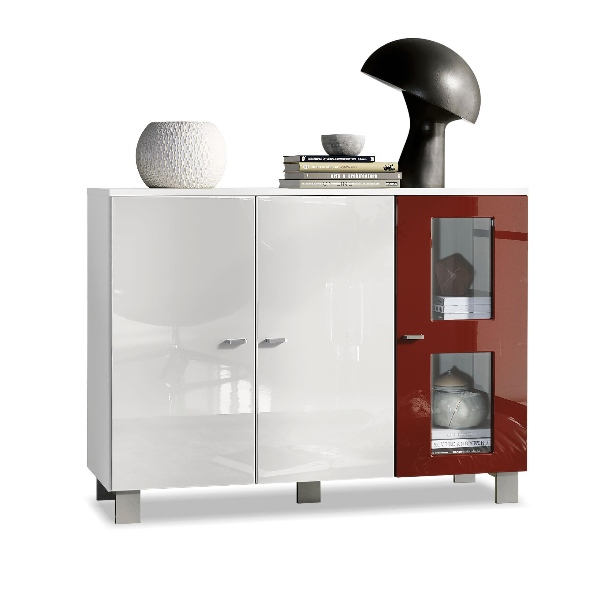 SIDEBOARD Denjo Tür in Bordeaux Hochglanz - Bordeaux, Holzwerkstoff (107/81/35cm) - Vladon