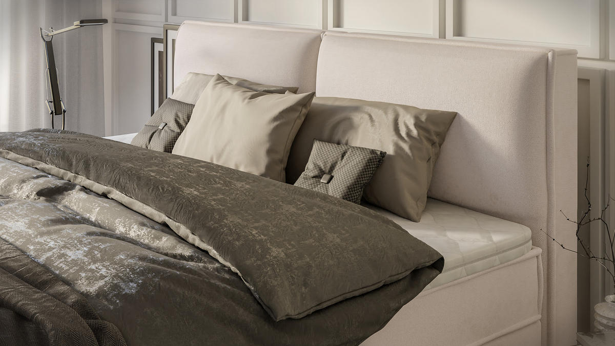 BOXBETT Eclipse 200/200 cm Beige Luxusmicrofaser - Beige/Schwarz, Holz/Kunststoff (200/200cm) - S-Style Möbel