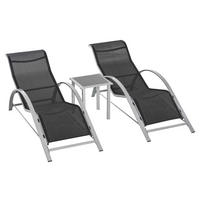 GARTENLIEGEN-SET 169/59/66 cm schwarz aus Metall 3-teilig mit Tisch - Schwarz, Metall - OKWISH