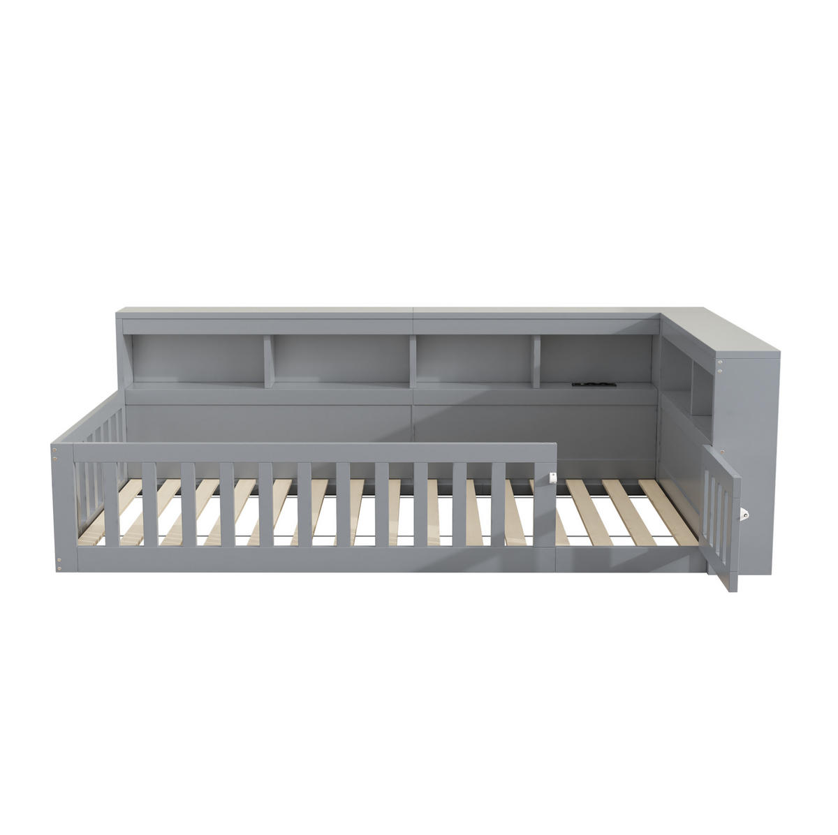 DAYBETT 90/200 cm Grau mit Staufach und USB-Anschlüssen aus Spanplatte - Grau, Holzwerkstoff (90/200cm) - OKWISH