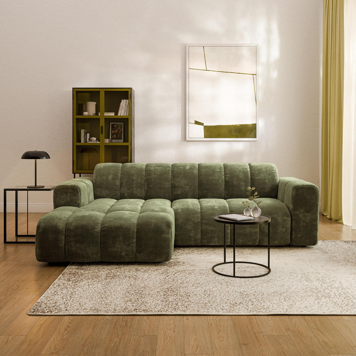 ECKSOFA TISI Grün Chenille - Grün, Holz (274/165cm) - MASSENO