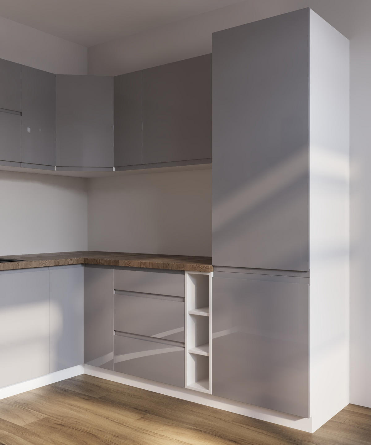 ECKKÜCHE 230 x 320 × 230 cm- Aspen K102-M780 - in Grau/Hochglanz - Grau, Holz/Holzwerkstoff (320/212/230cm)