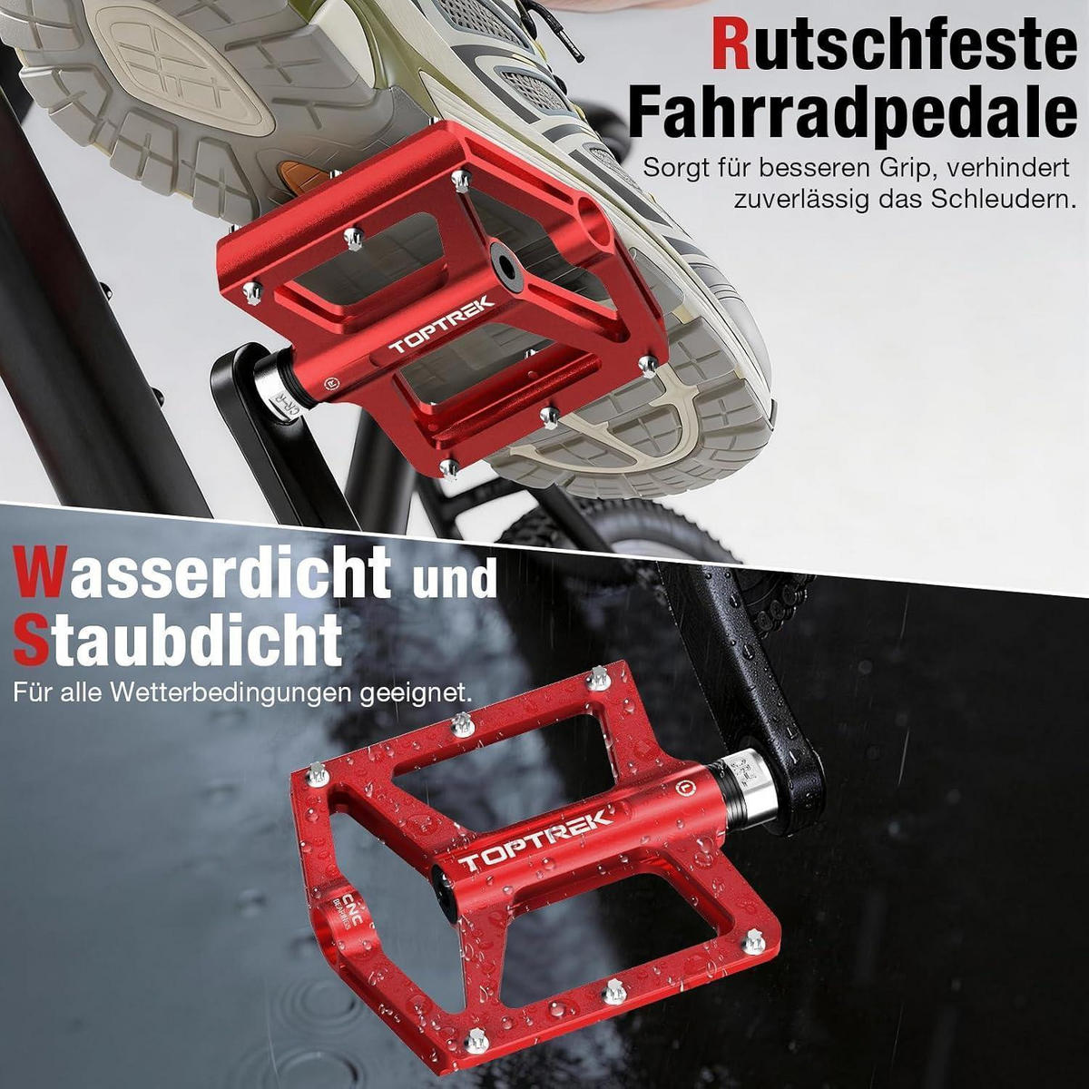 FAHRRADPEDALE Set CNC Aluminium Rot 9/16 Zoll - Rot, Metall (10.2/1.5/12.5cm)