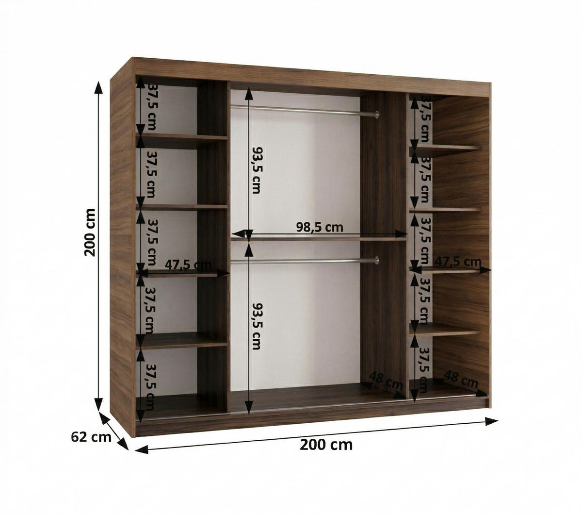 SCHIEBETÜRENSCHRANK mit Spiegel ULTRA 200/200/62 3-türig - Silberfarben/Walnussfarben, Holz (200/200/62cm) - MÖBEL KRYSPOL