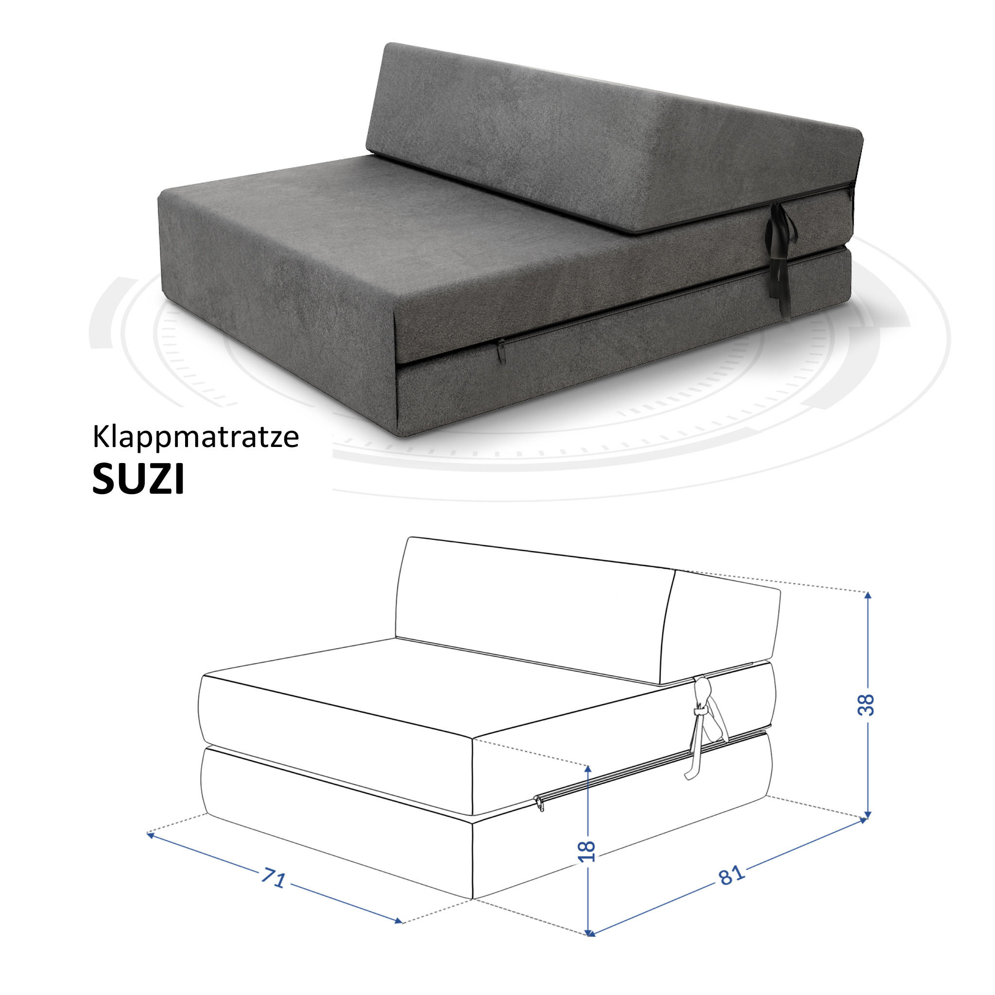 KLAPPMATRATZE SUZI MINI - Graphitfarben, Textil (70/200cm) - FDM