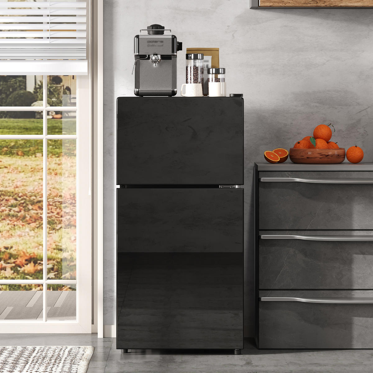 MINIKUHLSCHRANK 44.5/42.5/87.5 cm Schwarz 60L mit LED-Beleuchtung - Schwarz, Metall (44.5/87.5/42.5cm) - Oxeza