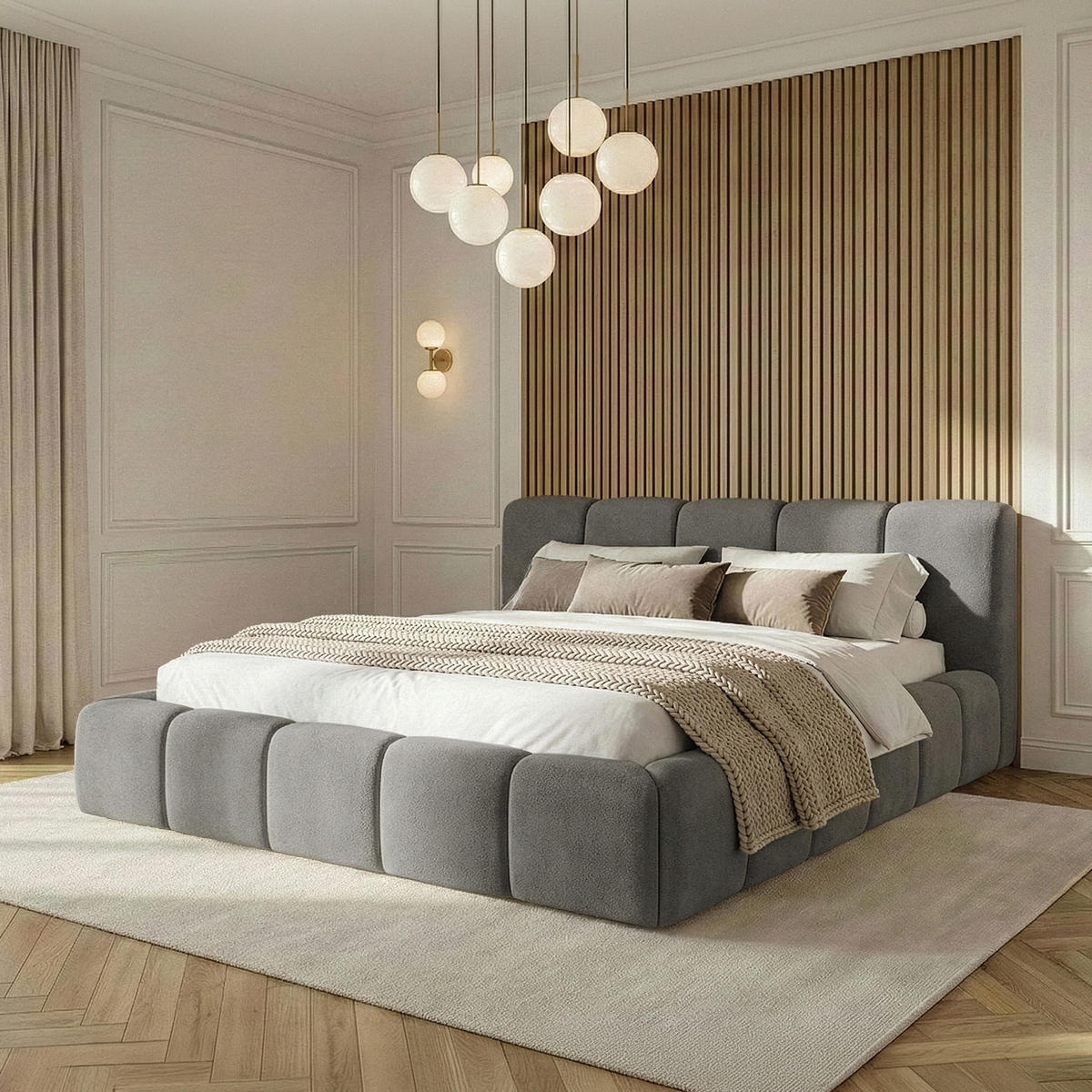 POLSTERBETT OLMIRA - Dunkelgrau/Schwarz, Holz/Holzwerkstoff (182/203cm) - KONSIMO®