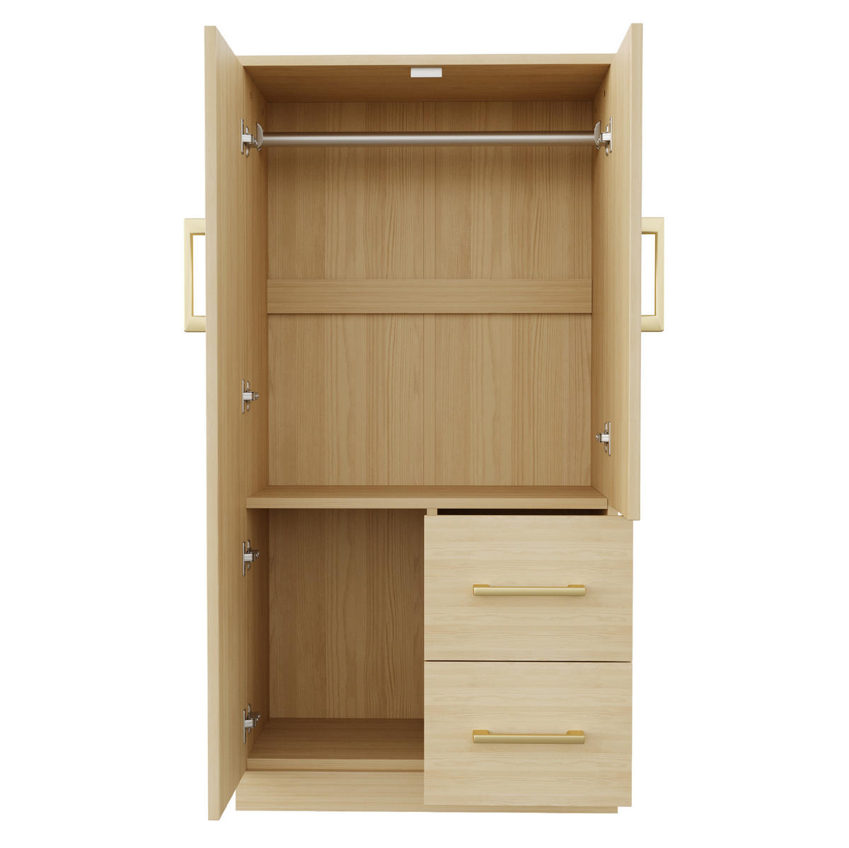 KLEIDERSCHRANK 70/40/135 cm mit 2 Drehtüren und 2 Schubladen in Holzfarbe - Naturfarben, Holz (70/135/40cm) - BEAOK