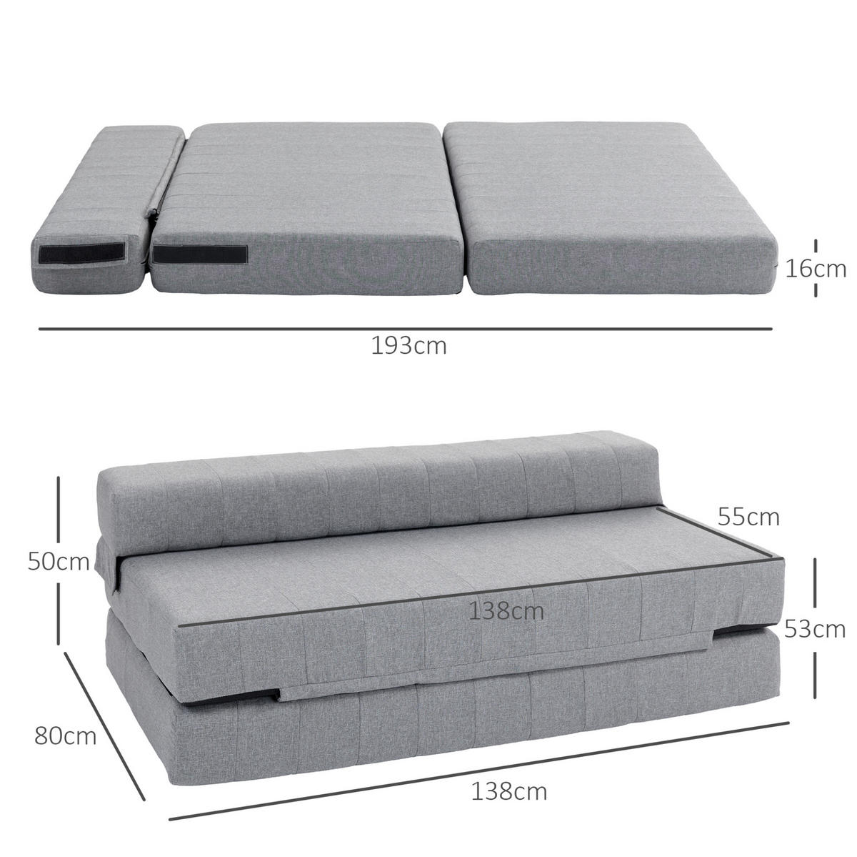 BODENSOFA klappbar 138 x 80 x 50 cm Polyester Gray - Grau, Kunststoff (80/50/138cm) - Beauniv