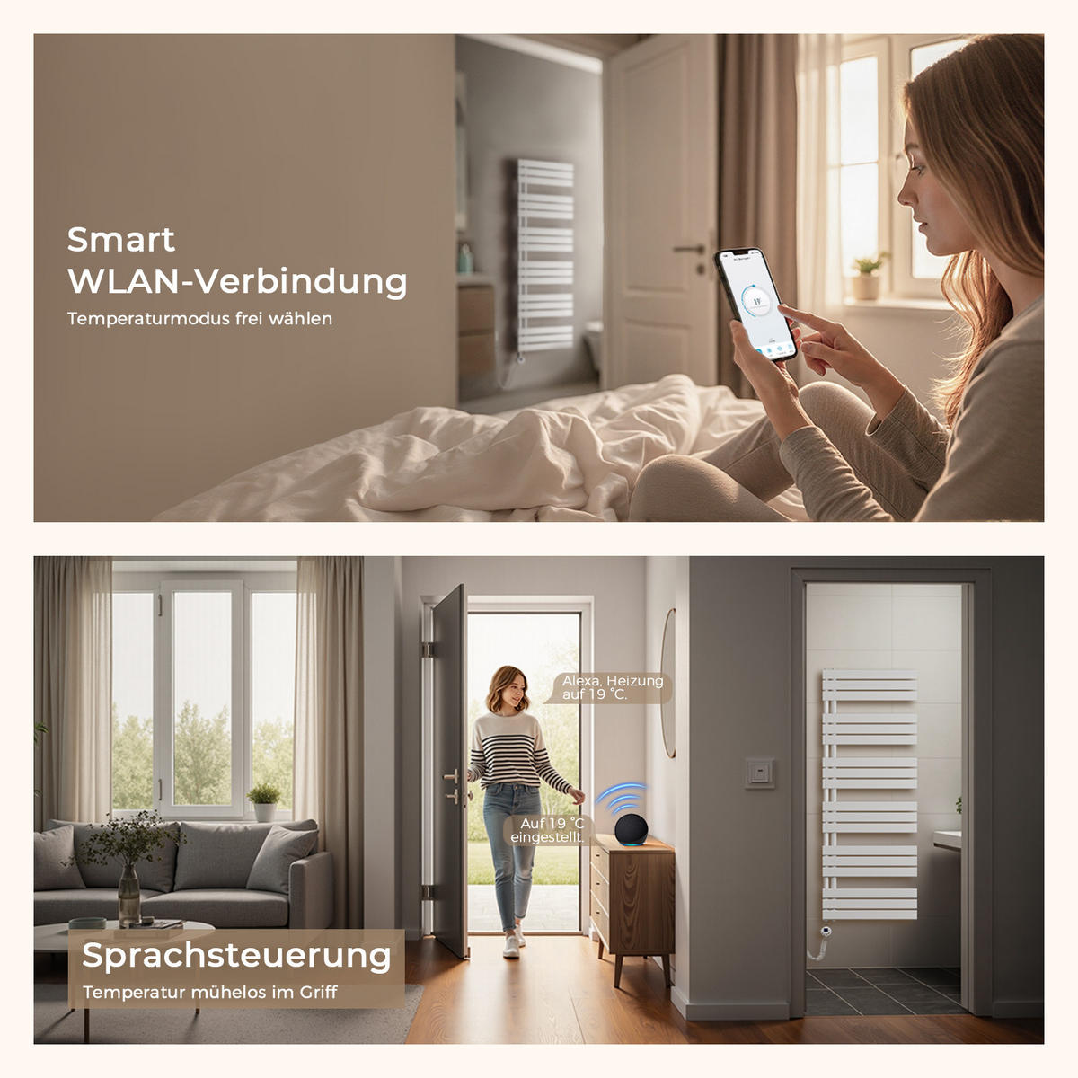 HANDTUCHHEIZKÖRPER 159,9/60 cm weiß elektrisch 1000 W mit WLAN-Thermostat - Weiß, Metall (60/160/5.9cm) - S'AFIELINA