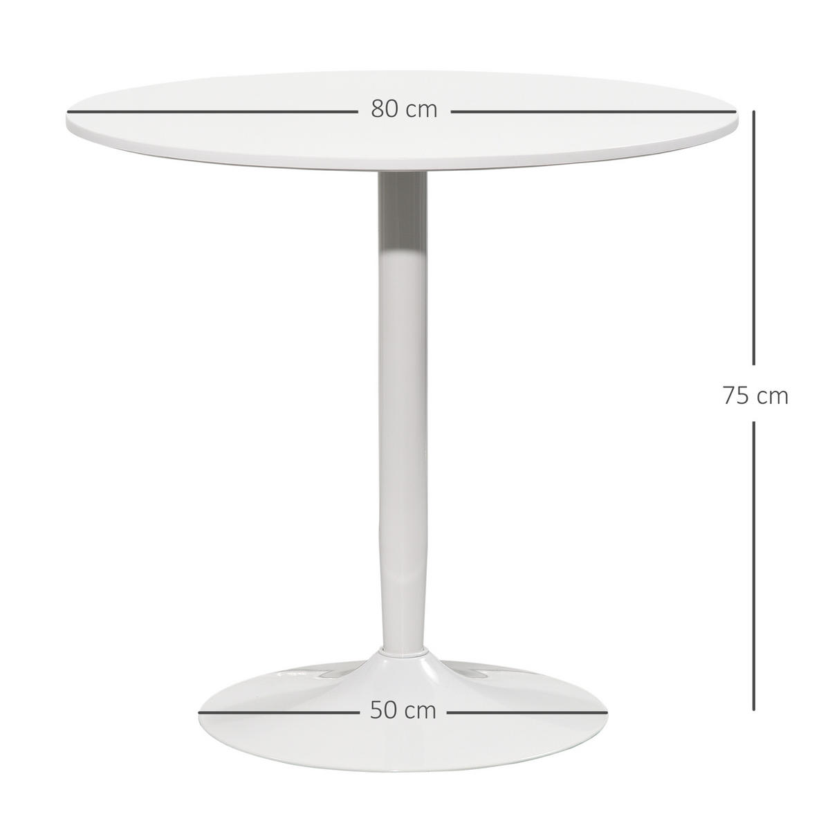 ESSTISCH Runder Küchentisch, Rutschfester Esszimmertisch für 2 Personen Weiß - Weiß, Holzwerkstoff/Metall (80/80/75cm) - HOMCOM