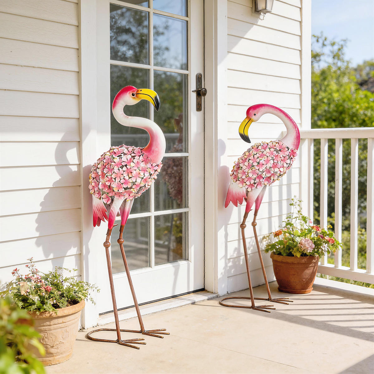 GARTENDEKO-SET 2 TLG. Flamingo, Wetterfest - Rot, Metall (19/83/28cm) - Outsunny