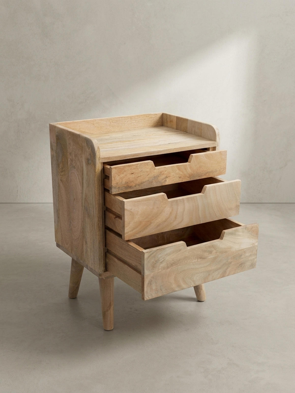 NACHTTISCH – Mango Massivholz, 45x33x63 cm, Hellbraun, 3 Schubladen, Ablage - Braun, Holz (45/63/33cm) - KADIMA DESIGN