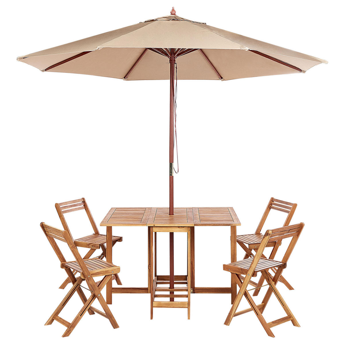 GARTENMÖBEL SET 4-Sitzer Akazienholz mit Sonnenschirm hellbraun Frassine - Hellbraun, Holz - Beliani