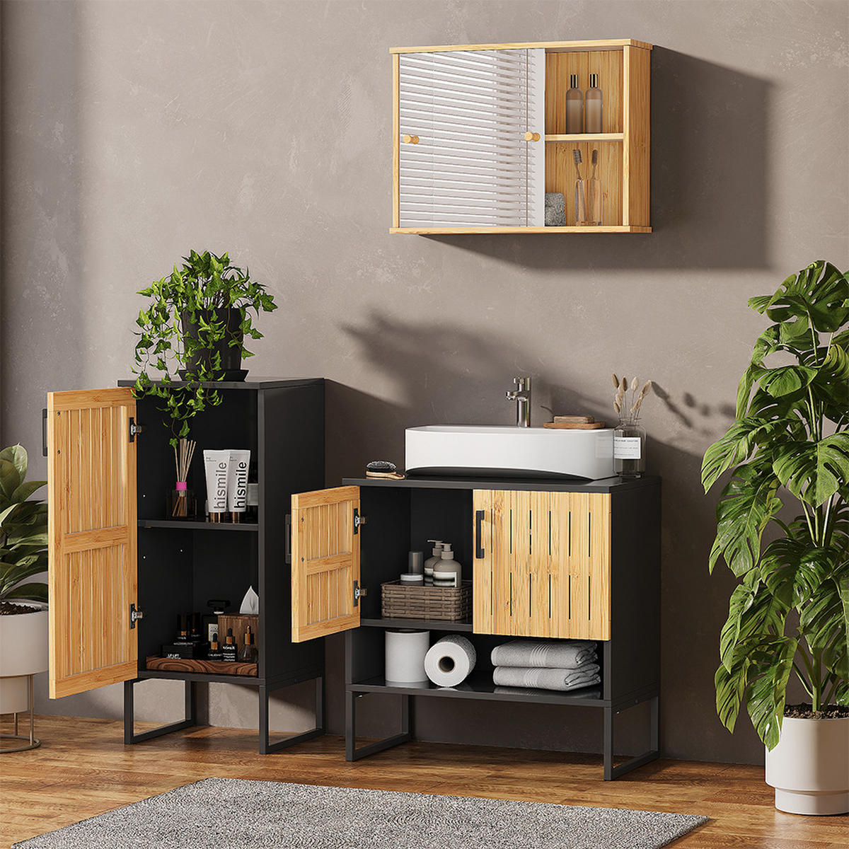 KOUPELNOVÝ NÁBYTEK Vayra Bambus - černá/zelená barva, kompozitní dřevo (60/65.5/33cm) - Vicco