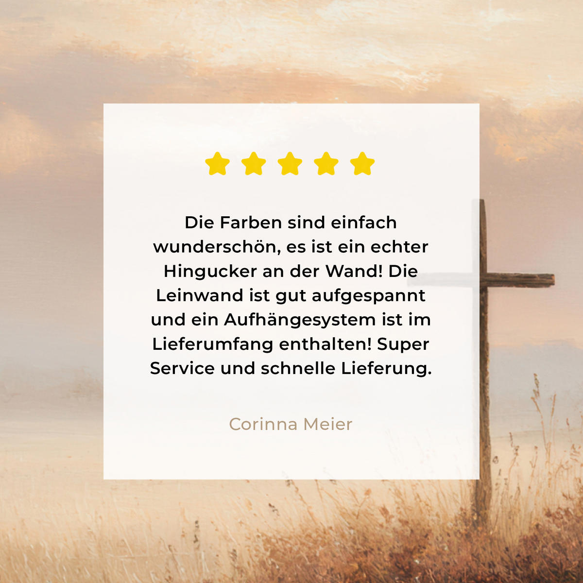 LEINWANDBILD Gras - Morgennebel - Kreuz - Christentum Deko Groß 90x90 cm - Beige, Textil (90/90cm) - MuchoWow