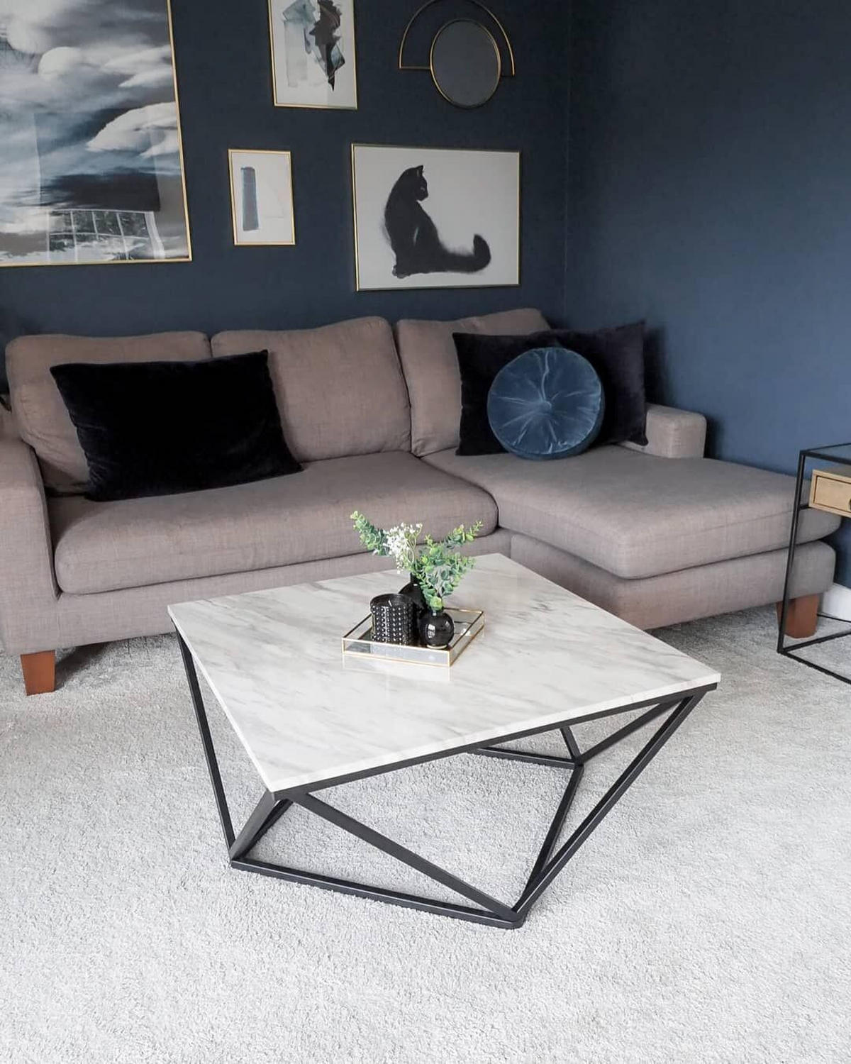 KONFERENČNÍ STOLEK Mramor Look béžový/černý čtvercový 80/80 cm Malibu - černá/béžová, kompozitní dřevo (80/80/41cm) - Beliani