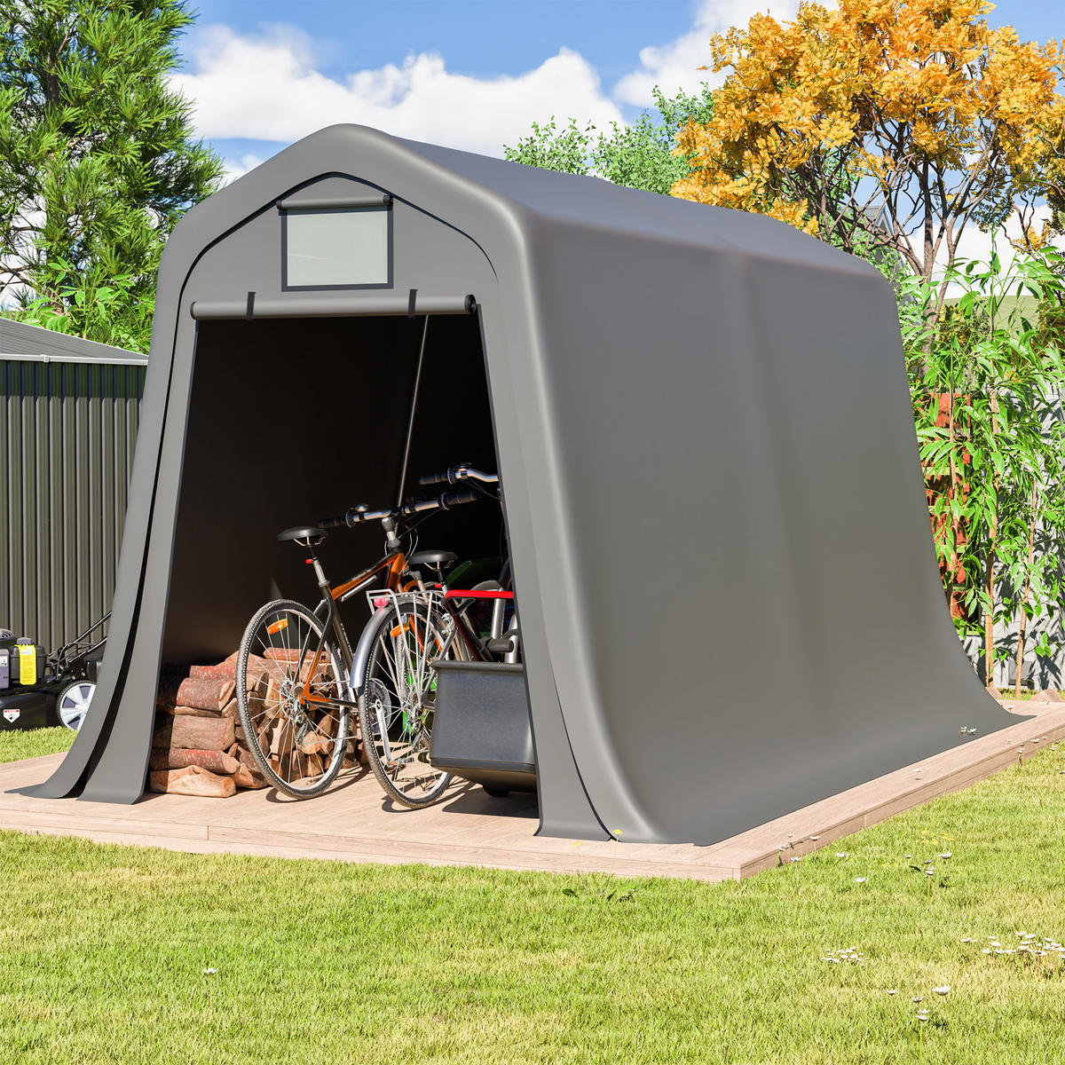 GERÄTESCHUPPEN 366x213x225 cm mit Spitzdach Dunkelgrau - Grau, Metall (366/225/213cm) - ComfortXL