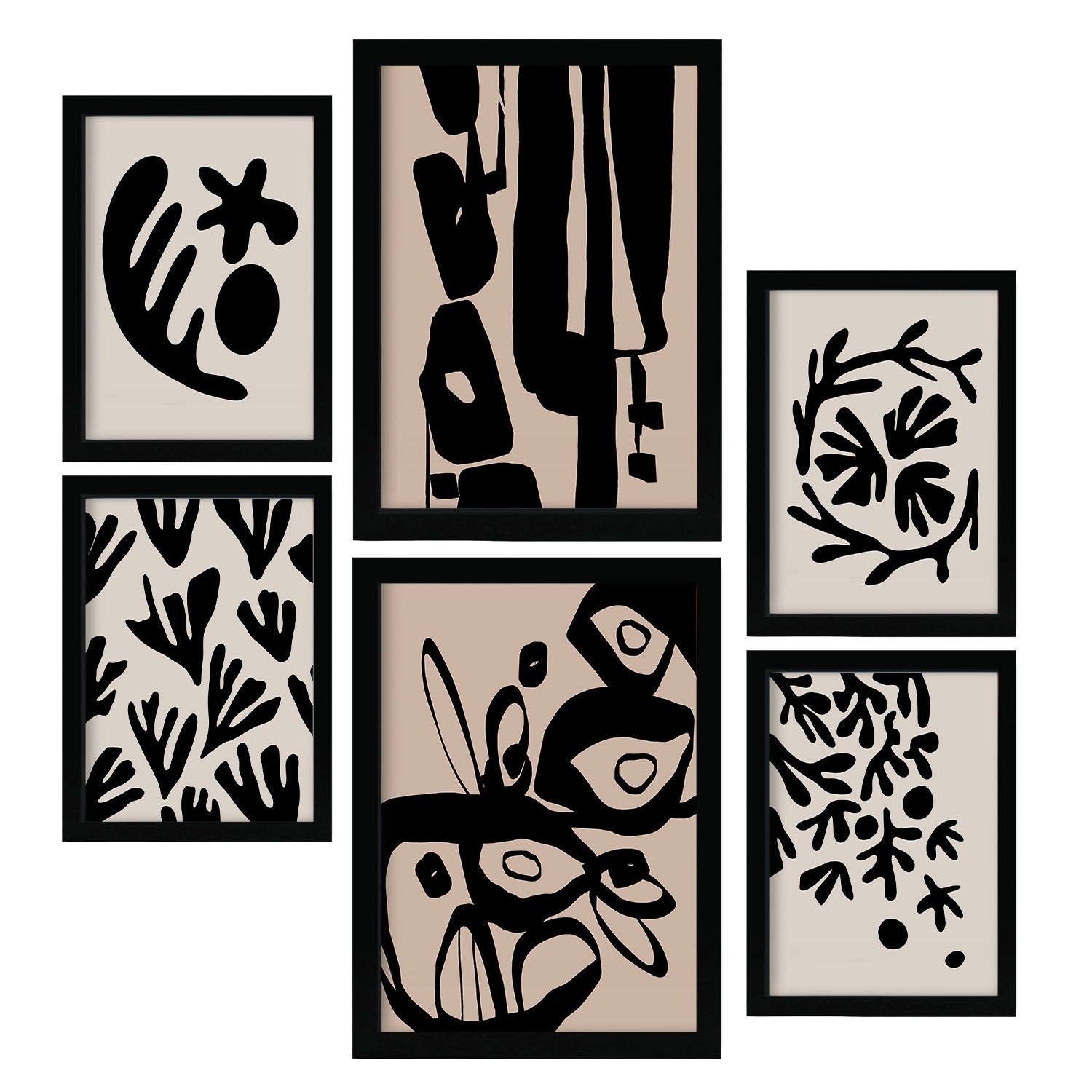 POSTER Set Mit 6 Mystik Design In Blume Zusammenfassung Ästhetische Dekorative Gemälde Für Ihr Wohnzimmer Zuhause A3 & A4 Schwarzer Rahmen - Schwarz, Papier (29/3cm) - Nacnic