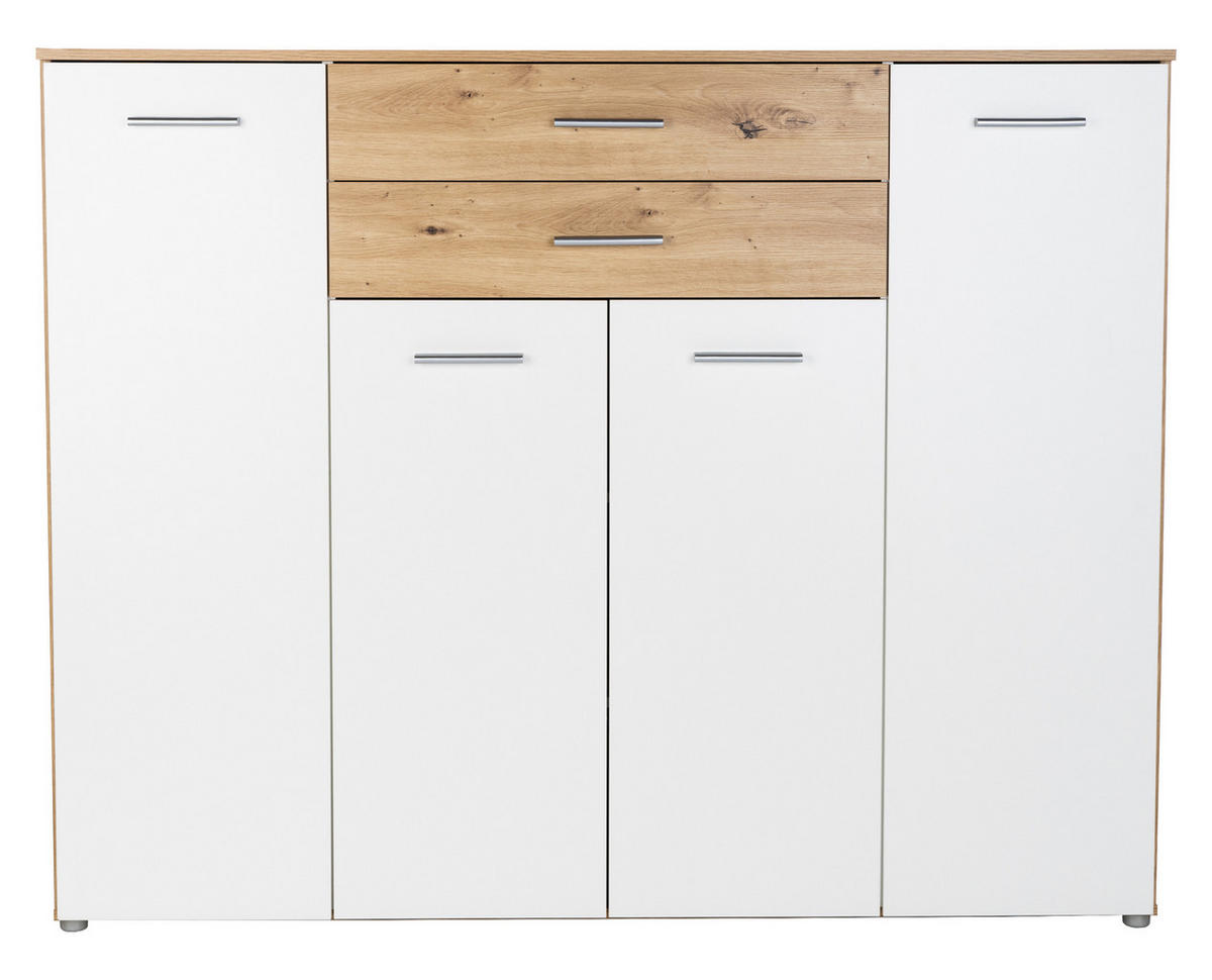 HIGHBOARD Kommode Prato - Silberfarben/Weiß, Holzwerkstoff/Kunststoff (156/123/39cm) - arthur berndt