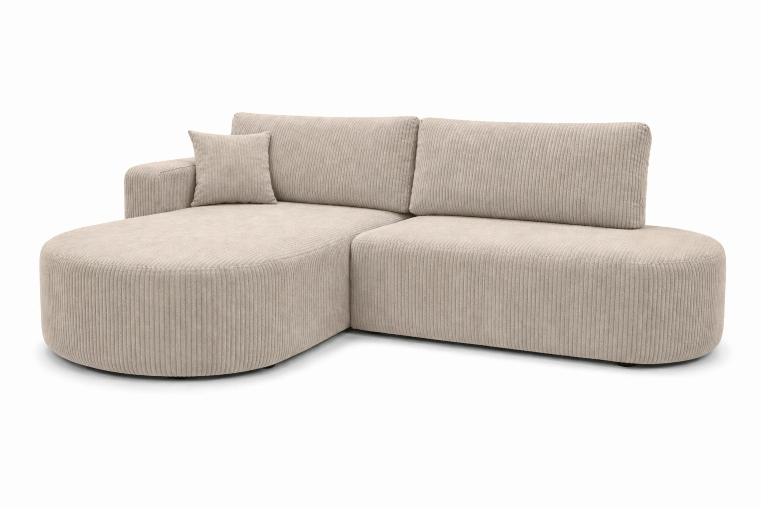 Kaiser Möbel ROHOVÁ SEDAČKA s funkcí spaní a úložným prostorem, manšestrová tkanina Poso, Tmavě béžová, Levá strana, ROUND ONE OPEN XL