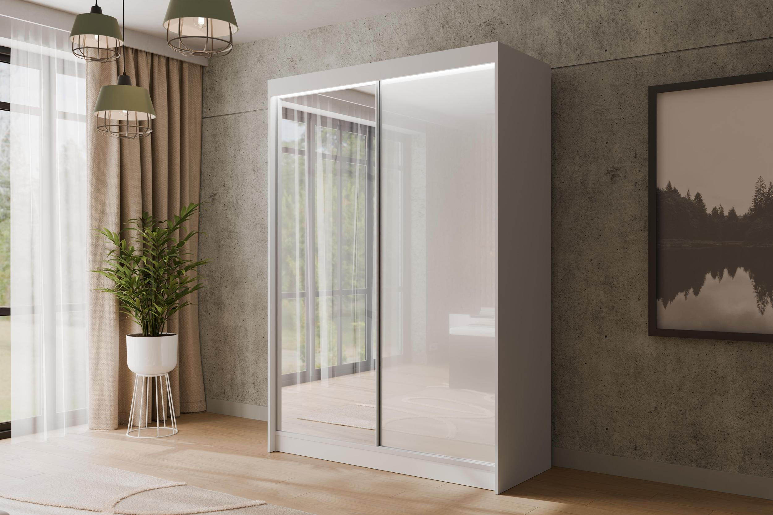 KLEIDERSCHRANK VESLI mit LED - 120 cm - Weiß - Weiß, Holzwerkstoff (120/215/61cm) - ALTDECOR