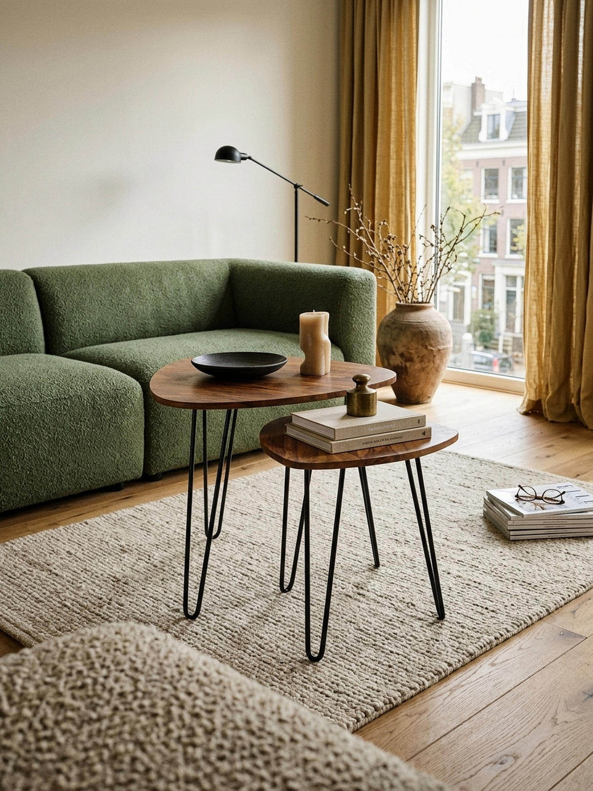 BEISTELLTISCH Set – 2-teilig Massivholz Metall Industrial - Schwarz/Braun, Holz/Metall (60/60/56cm) - KADIMA DESIGN