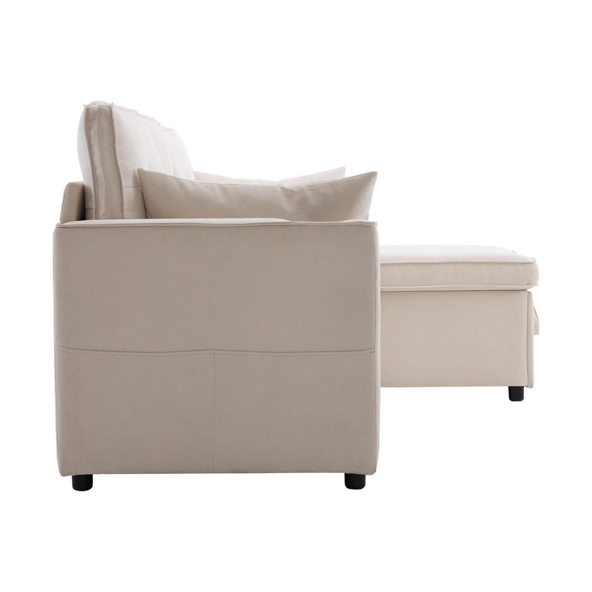 3-SITZER ECKSOFA Leinen Beige mit Stauraum, Getränkehaltern und Kissen - Beige, Holzwerkstoff/Kunststoff (211/130cm) - WISHDOR