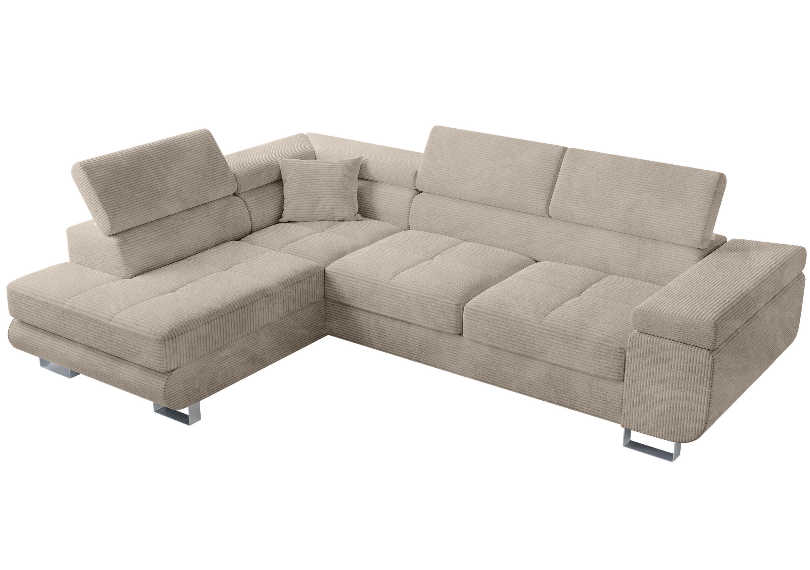 ECKSOFA Anton mit Schlaffunktion Beige Cord - Beige/Silberfarben, Textil/Metall (142/275cm) - Bromarkt