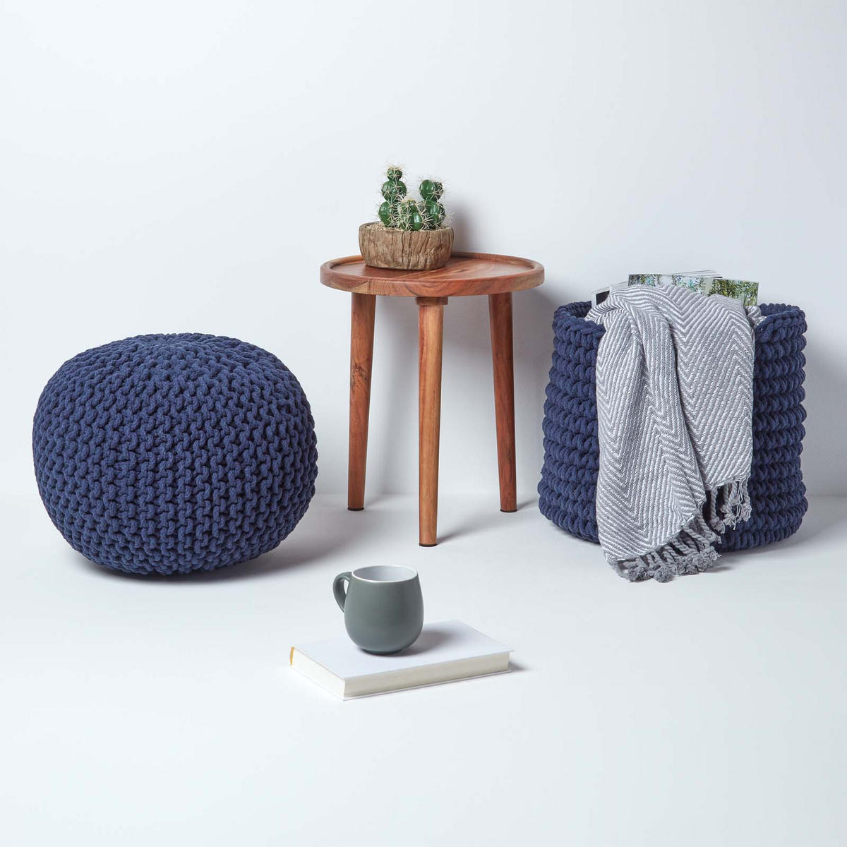 STRICK-POUF dunkelblau, 40/40/35 cm - Dunkelblau, Textil (40/35/40cm) - Homescapes